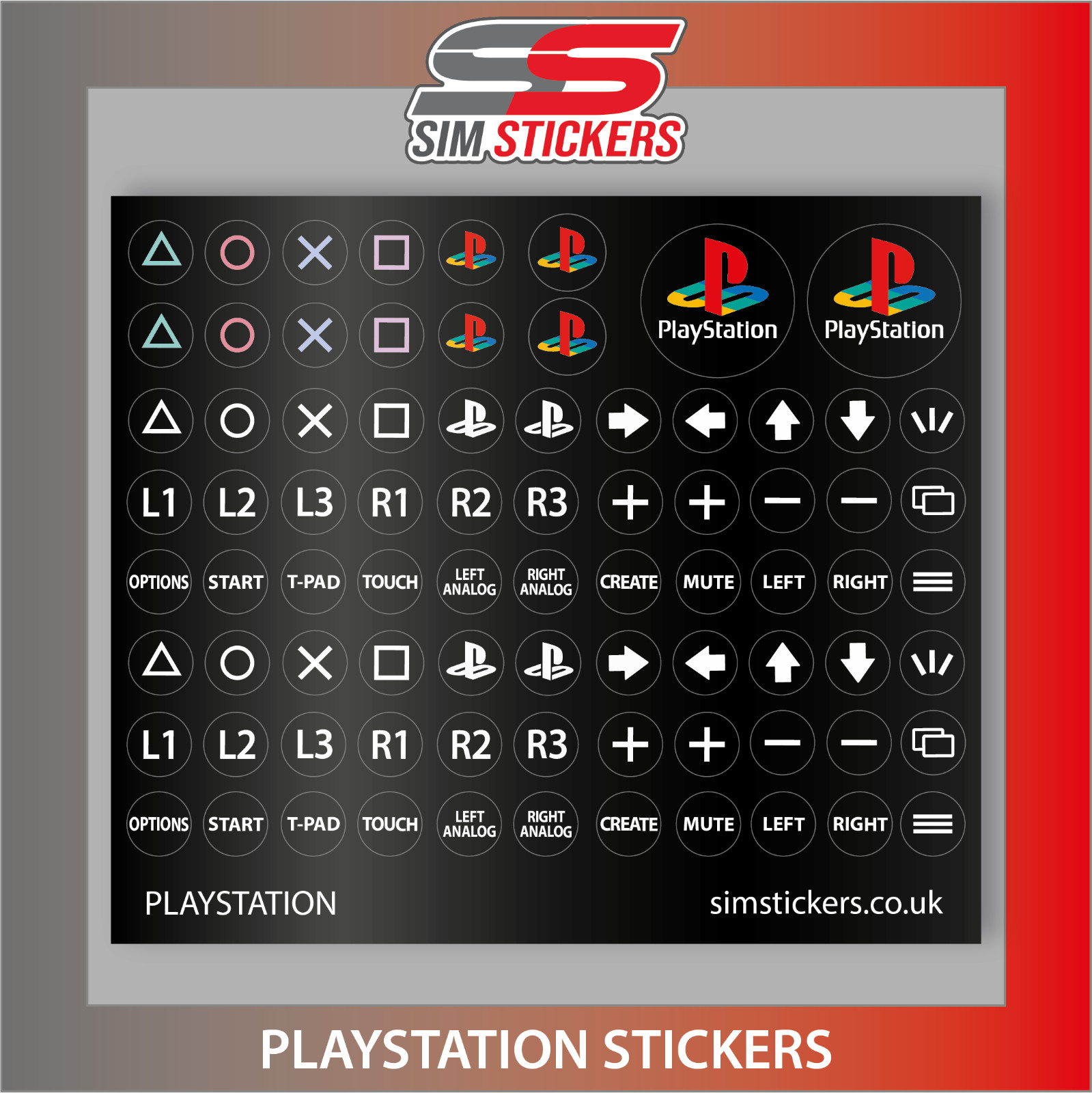 Round PlayStation Stickers Simulator Wheel/Button Box/Controller- 7.5mm 9mm 10mm