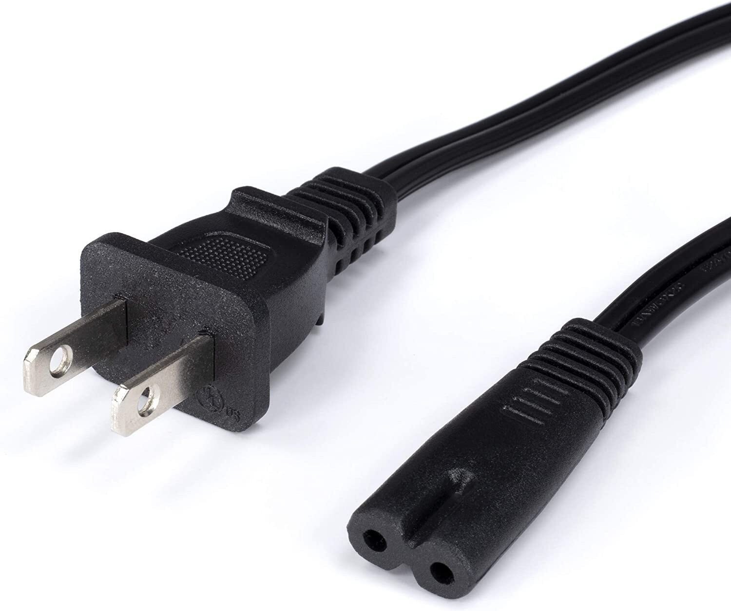 2 Prong AC Power Cord – NEMA 1-15P to C7 – Figure 8 Rnd, 18 AWG – Black, 8 Feet
