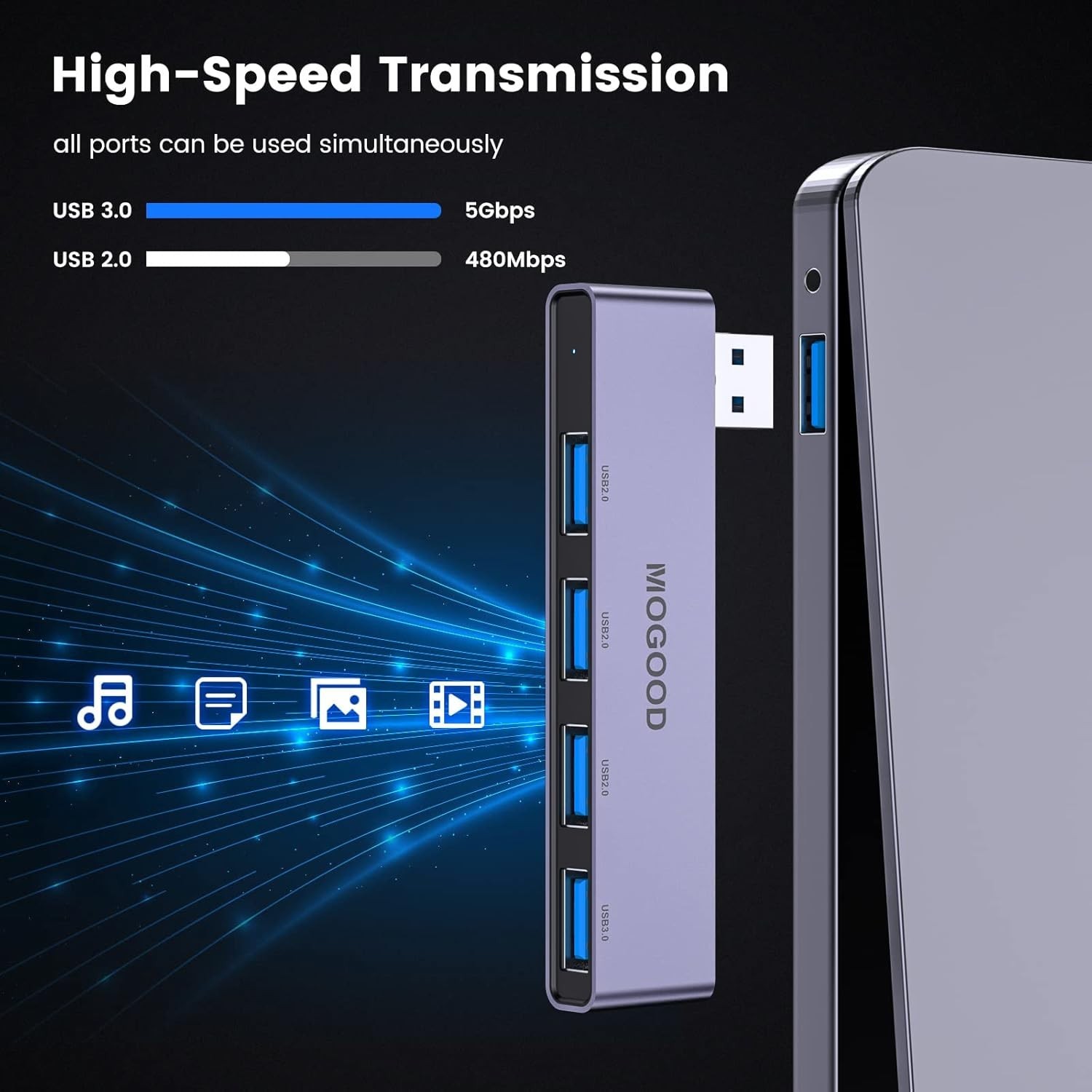 Compact USB 3.0 Multi-Port Adapter – Plug and Play for Easy Device Connection