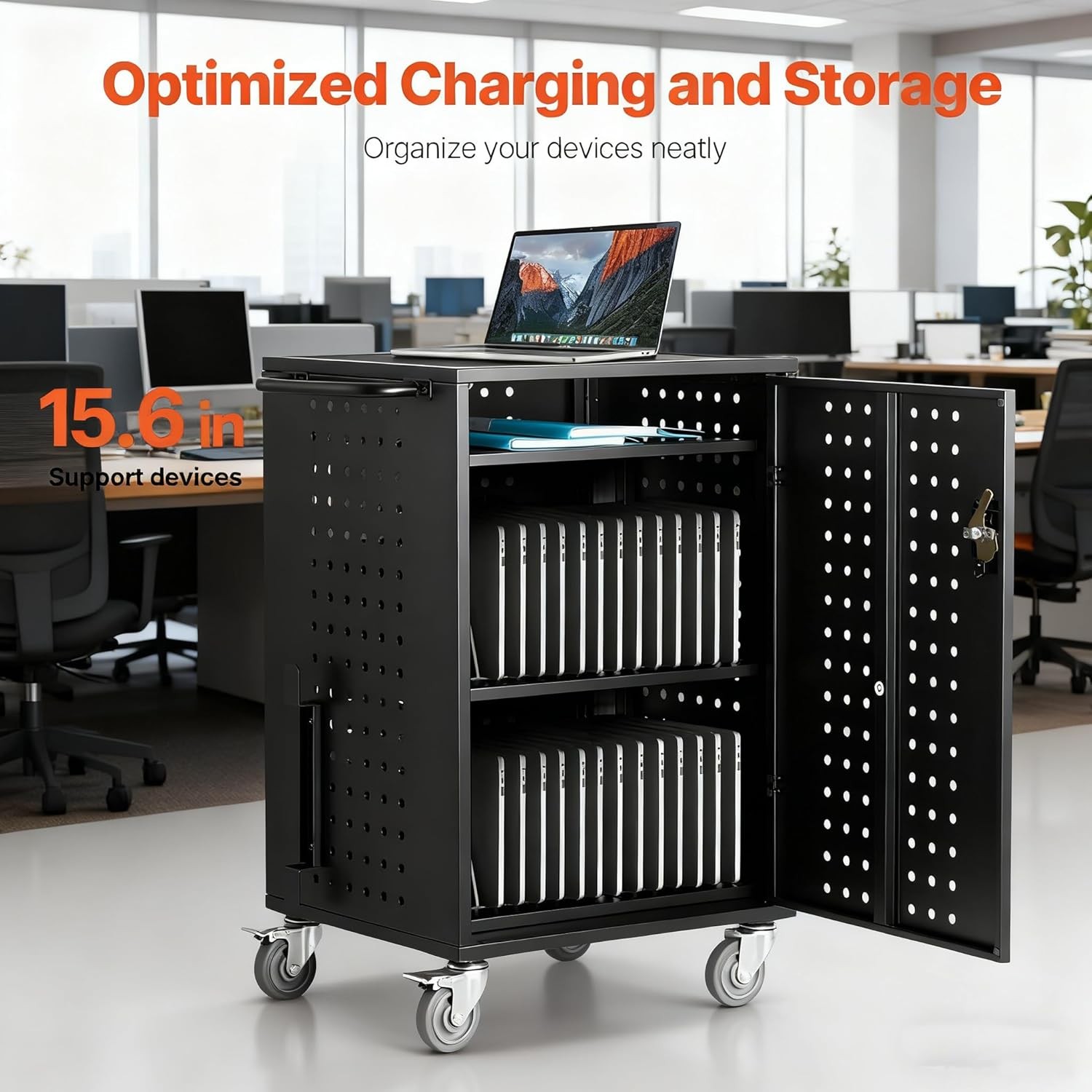 Mobile Laptop Charging Cart with Lock & Key-Cart Up To 15.6″ Device,16/20/32 Pcs