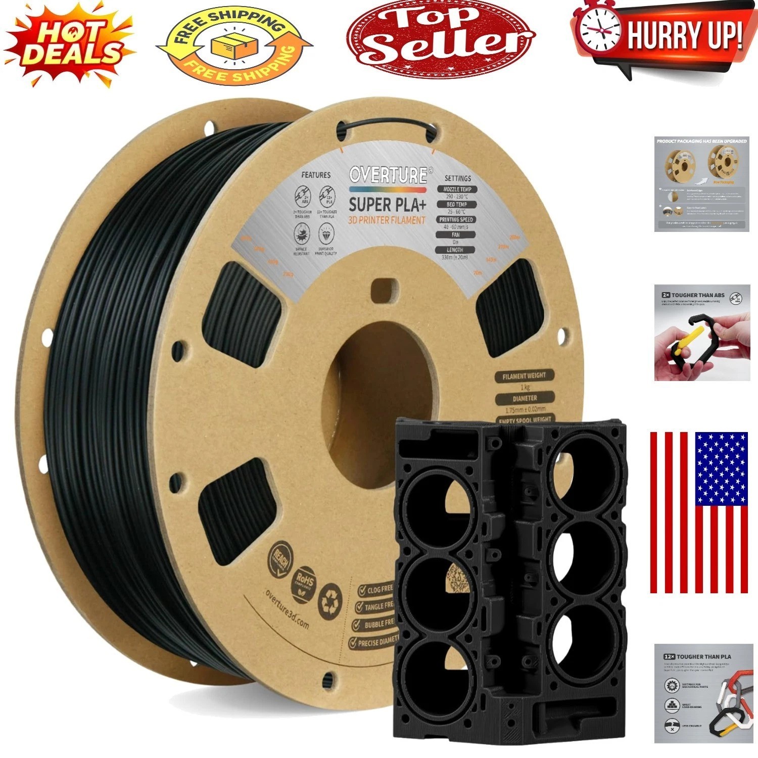 Super PLA+ Filament 1.75mm – Impact-Resistant, High-Precision 3D Printing Mat…