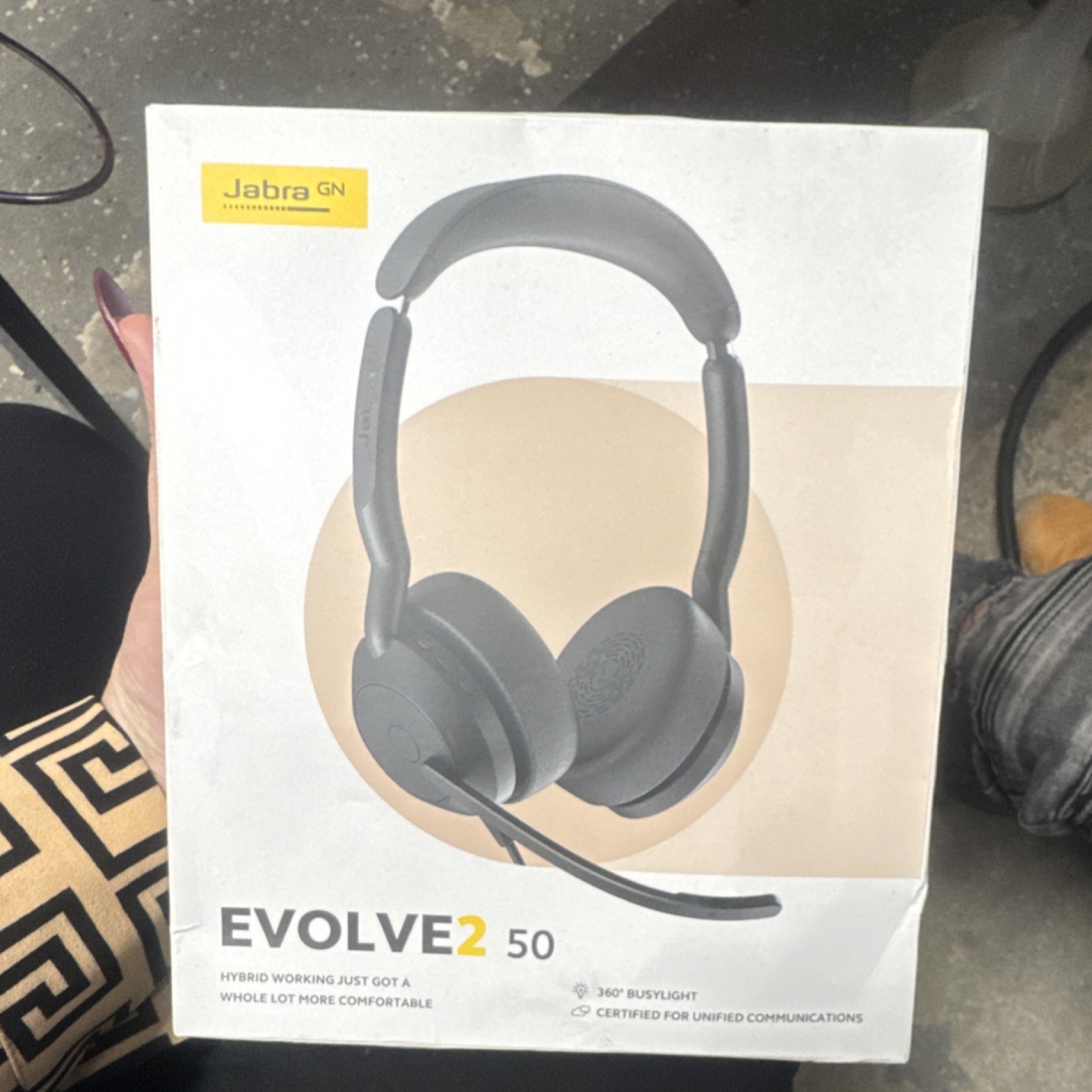 Jabra Evolve2 50 Double Ear-Cup Headband Headset Black Boom Mic 360° Busylight