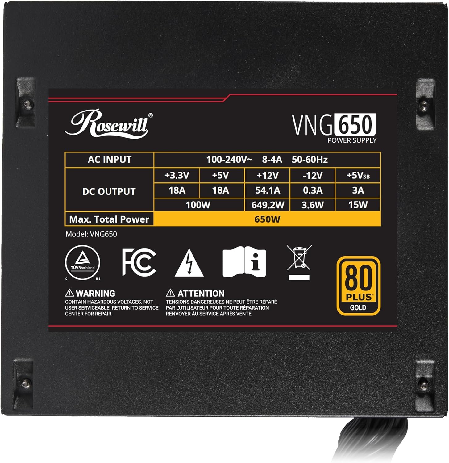 Rosewill VNG 650W 80+ Gold Certified, ATX 3.0 & 3.1 Compatible, Non-Modular