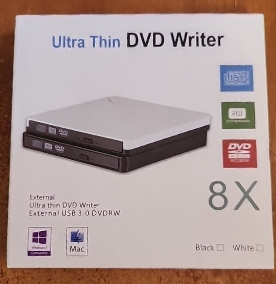 RoHS Ultra Thin Dvd Writer external USB 3.0 8X Windows or Mac White Lot 3601