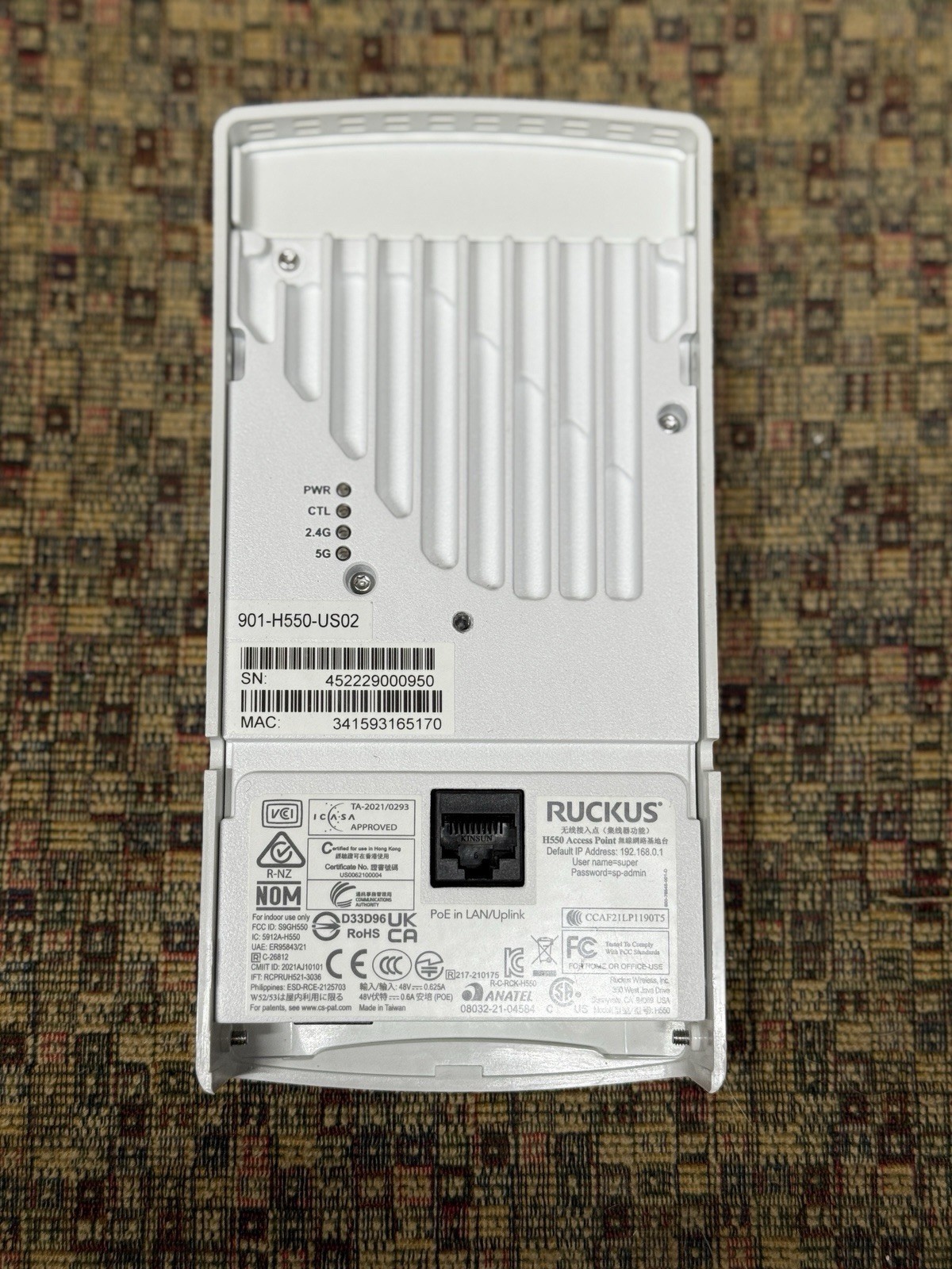 Ruckus H550 WiFi 6 (802.11ax) Indoor Access Point (901-H550-US02/00)