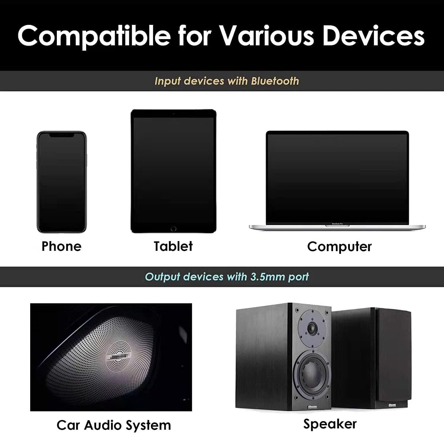 USA Aux to Bluetooth 5.1 Adapter 3.5mm Bluetooth Receiver Microphone for Car Lot