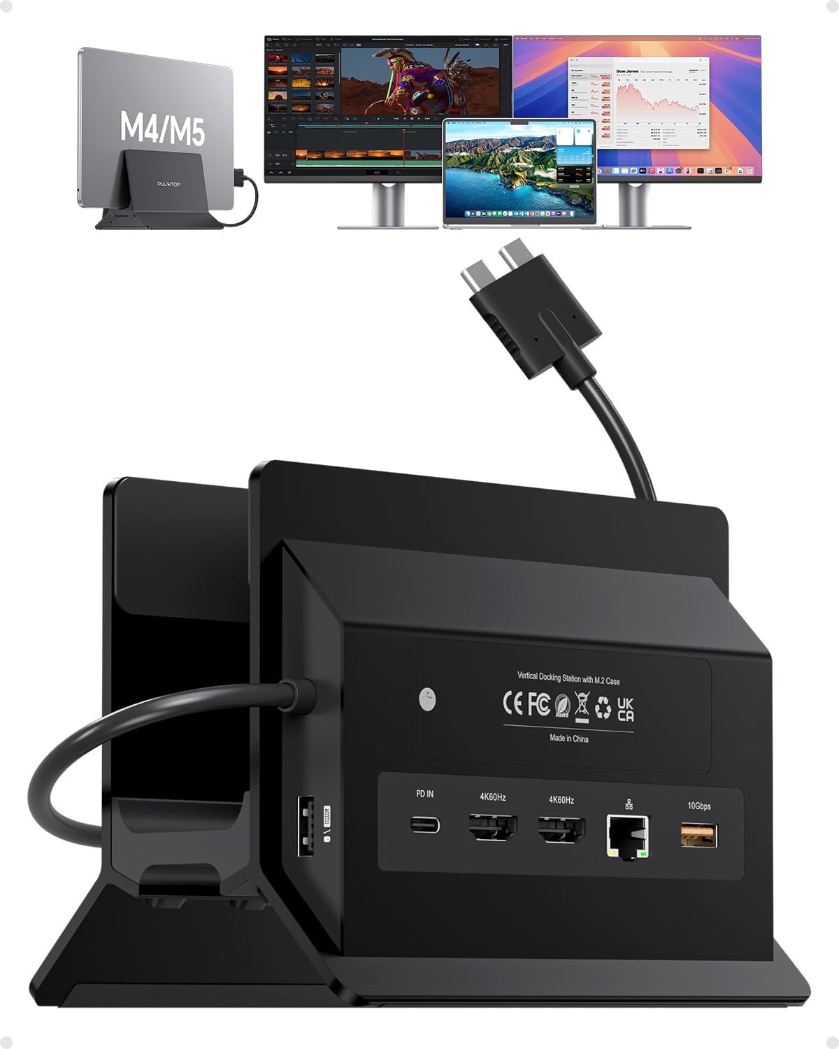 New – Pulwtop MacBook Docking Station Dual Monitor, Vertical Mac Laptop Docking