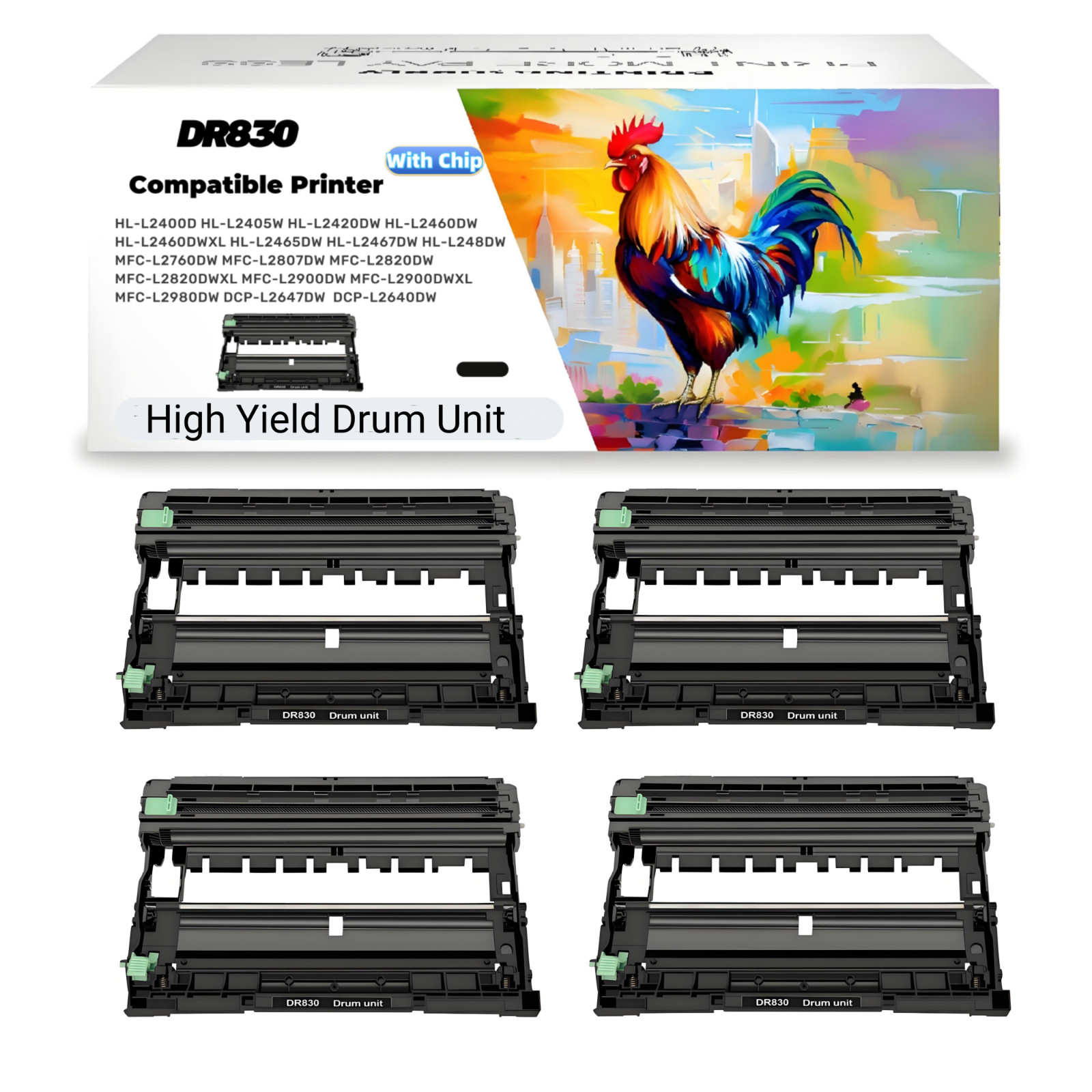 4PK DR-830 Drum Unit for Brother DR830 HL-L2405 2420 2465 MFC-L2900 DCP-L2647