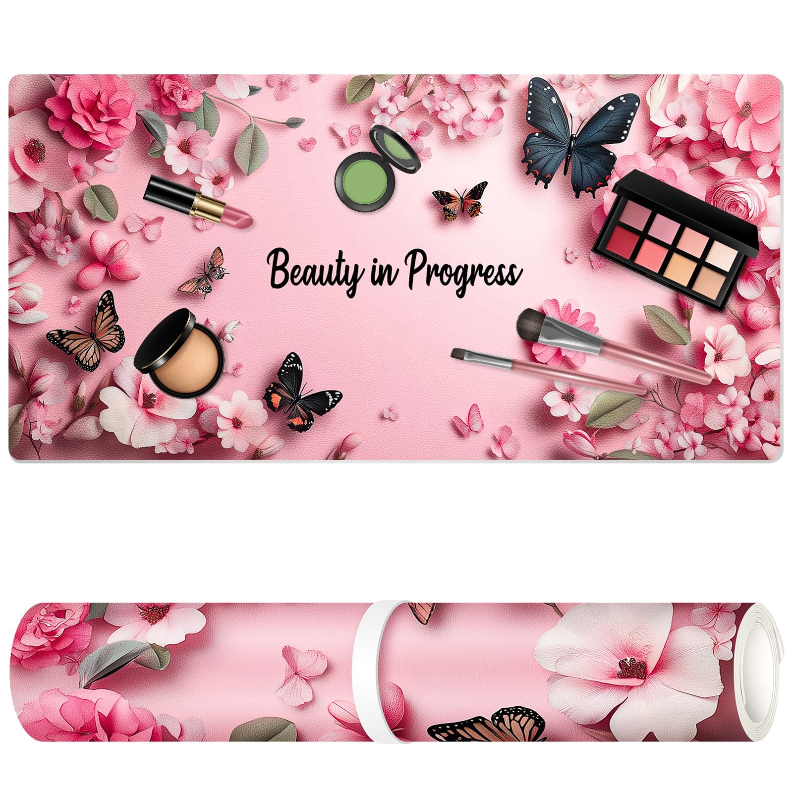 Dual-Sided Waterproof Synthetic Leather Makeup Mat for Desk, Makeup Butterfly