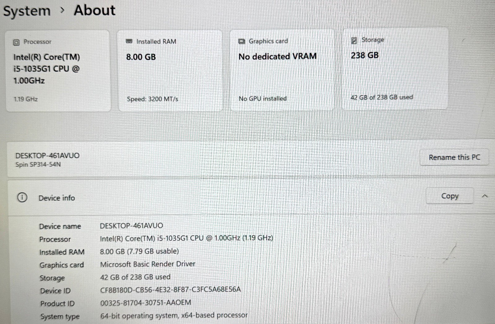 Acer Spin 3 SP314-54N-58Q7 14″ FHD 1GHz Core i5-1035G1 8GB RAM 256GB SSD *READ!*