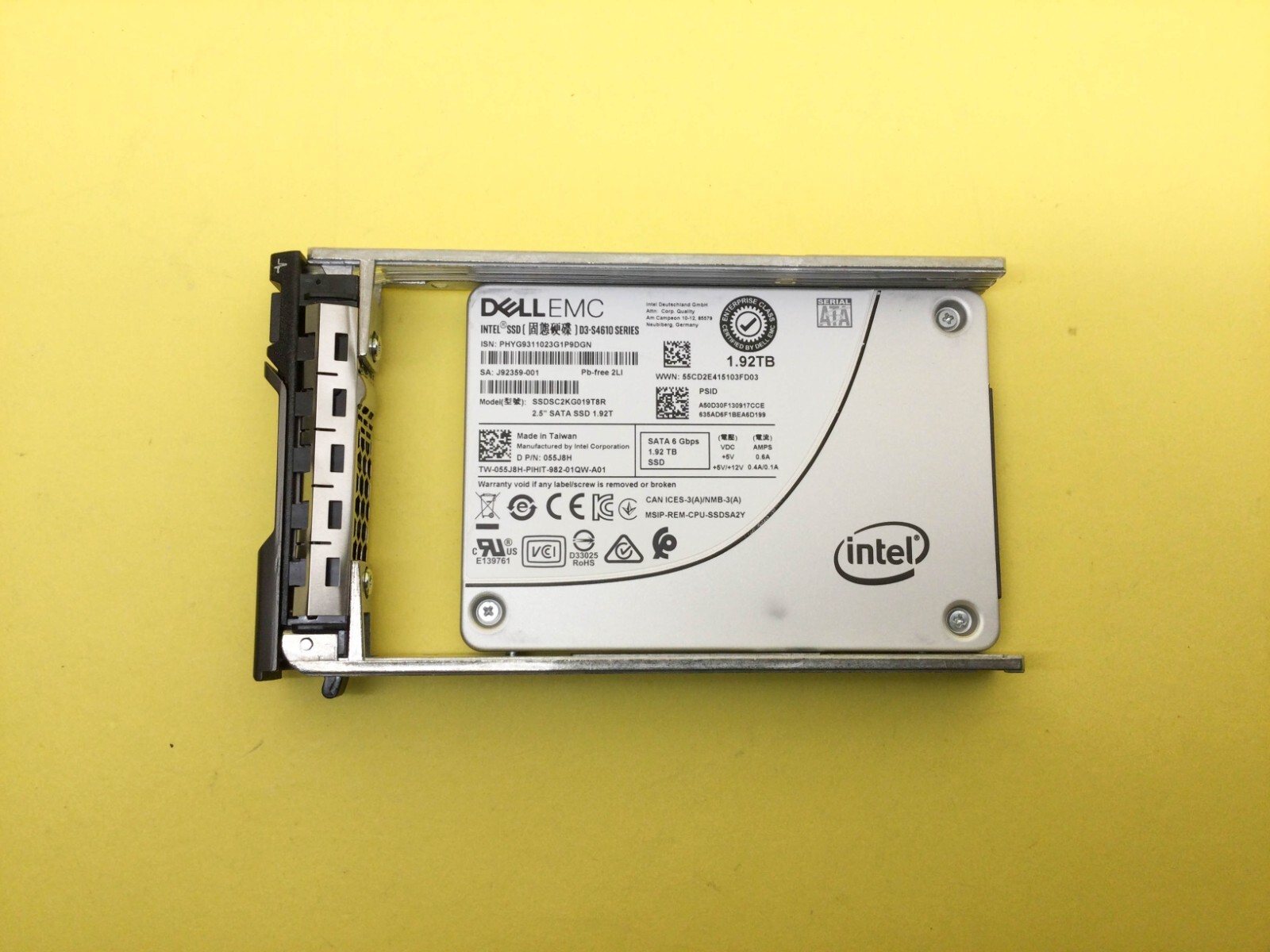 55J8H Dell Intel D3-S4610 1.92TB SATA 6Gb/s 2.5″ MU SSD 055J8H SSDSC2KG019T8R
