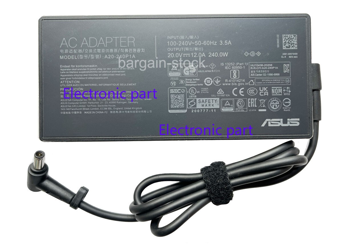 240W AC Adapter Charger For ASUS TUF Gaming A16 Advantage FA617NS FA617XS 20V12A