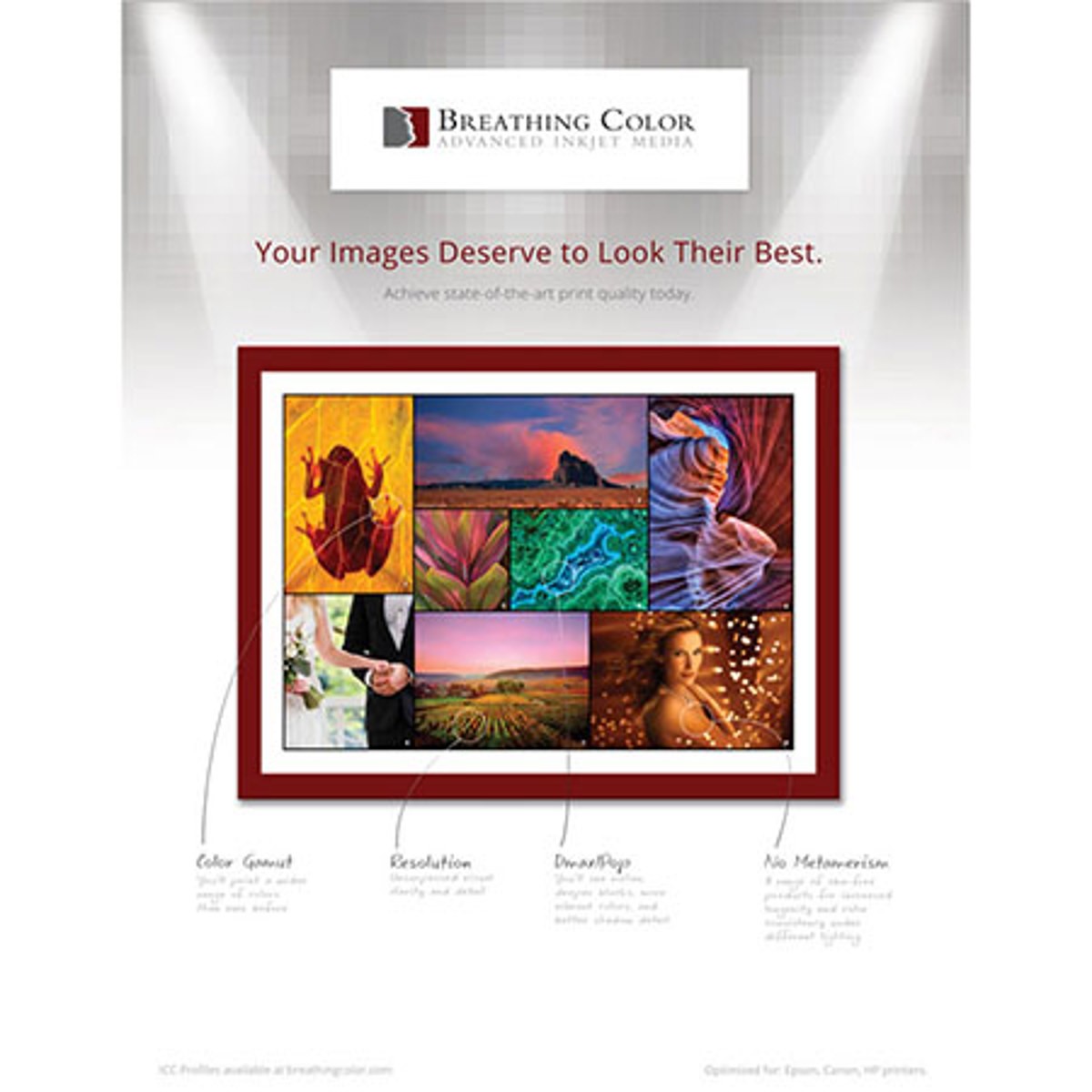 Breathing Color Vibrance Gloss Photo Paper, 10mil, 225gsm, 17×22″, 50 Sheets
