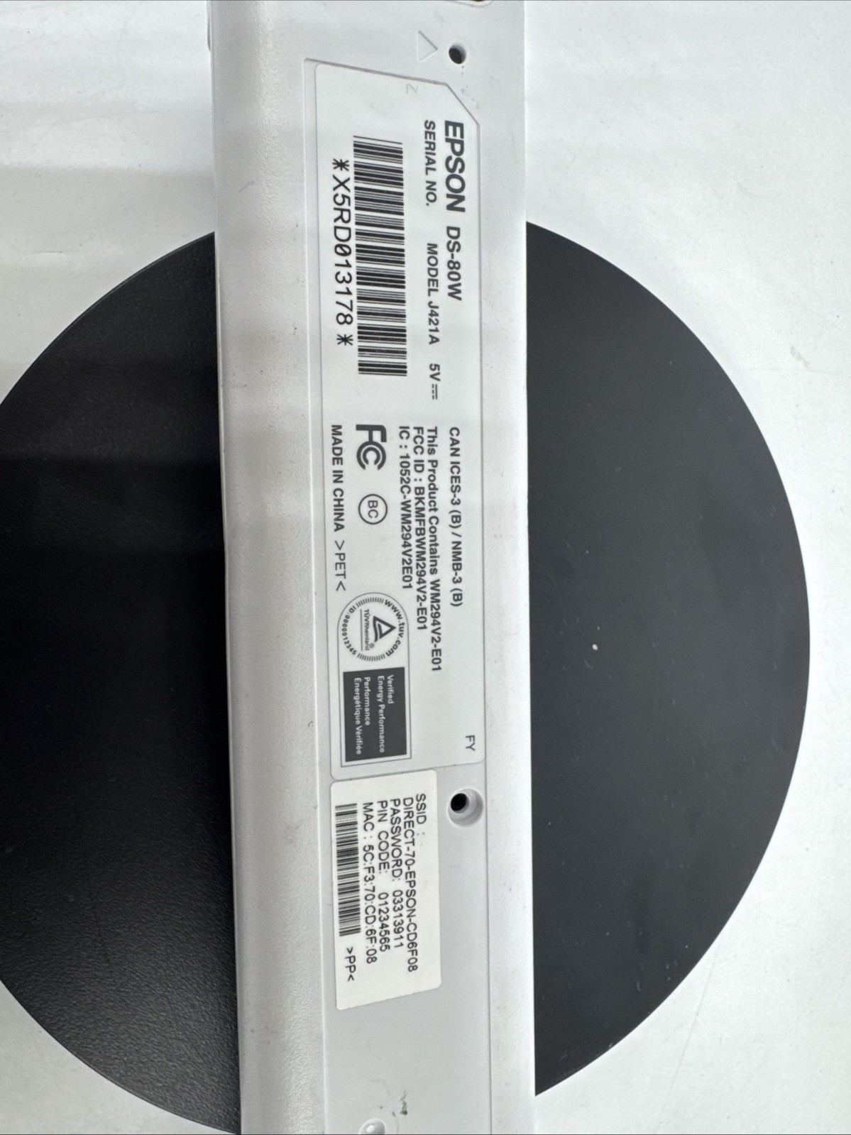 Epson DS-80W Sheetfed Scanner – 600 dpi Optical – TESTED