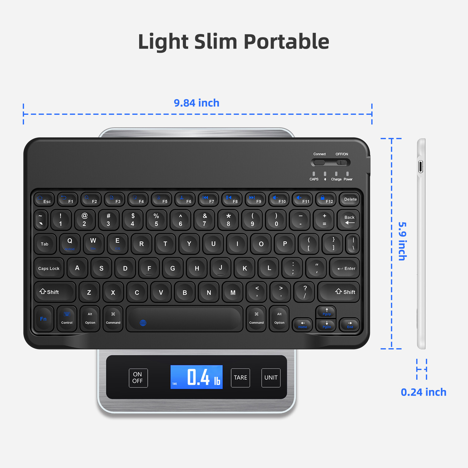 Slim Bluetooth Keyboard Type-C Fast-Charging Port For Android Windows IOS Mac