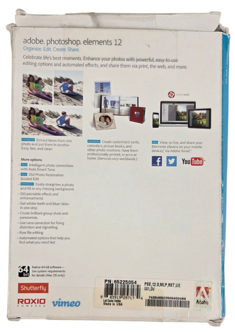 Adobe Photoshop Elements 12 Windows / Mac OS in Box with Manual & Serial Number