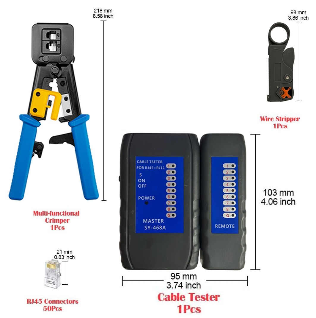 Rj45 Crimping Tool Kit Set For CAT5/CAT6 Lan Cable Tester Network Repair Tools