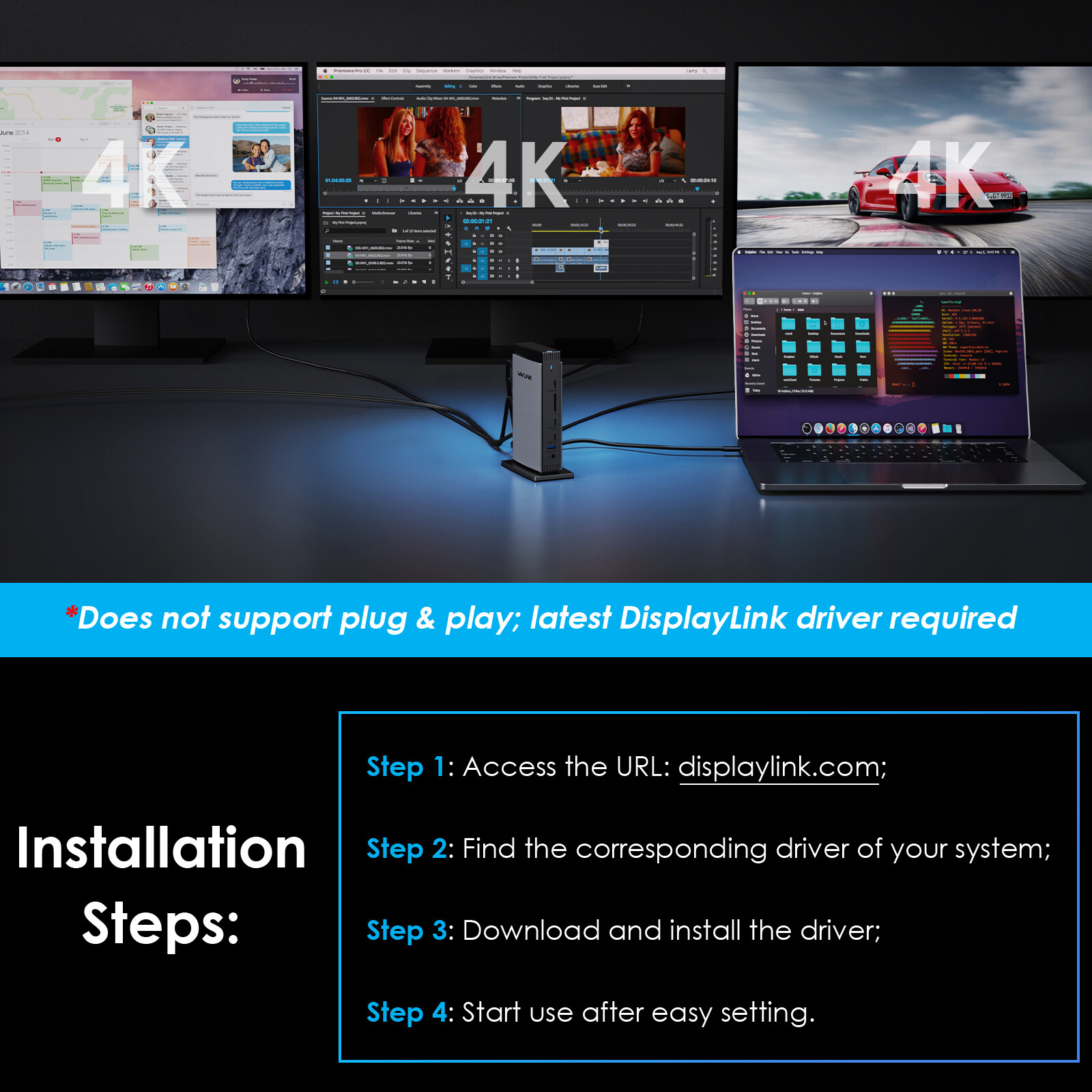 15-in-1 USB-C Docking Station Triple 4K@60Hz 10Gbps Ports Mac/Windows/Android