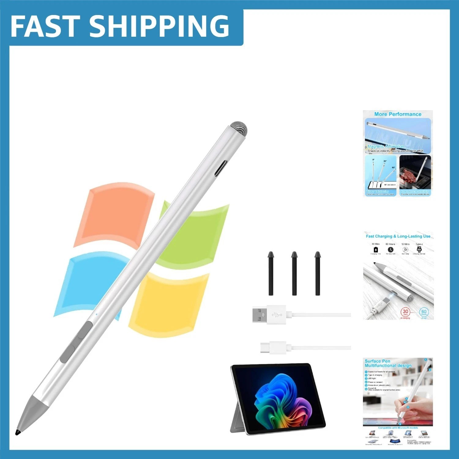 Surface Pro Pen Stylus – 4096 Levels, Fast Charging & Palm Rejection for All …