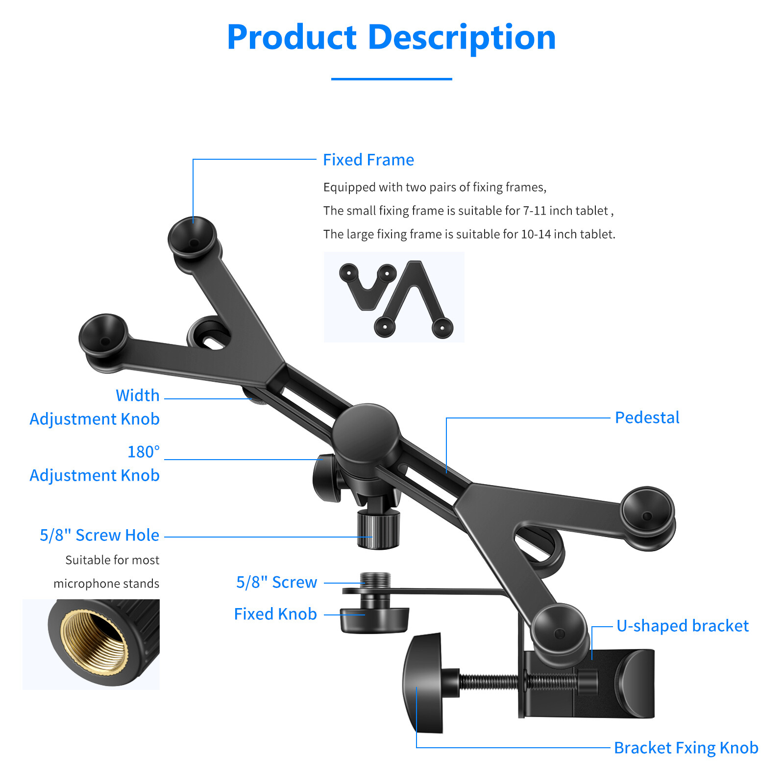 Neewer 7-14 inches Adjustable Tablet Holder Mount with 360 Degree Swivel Clamp