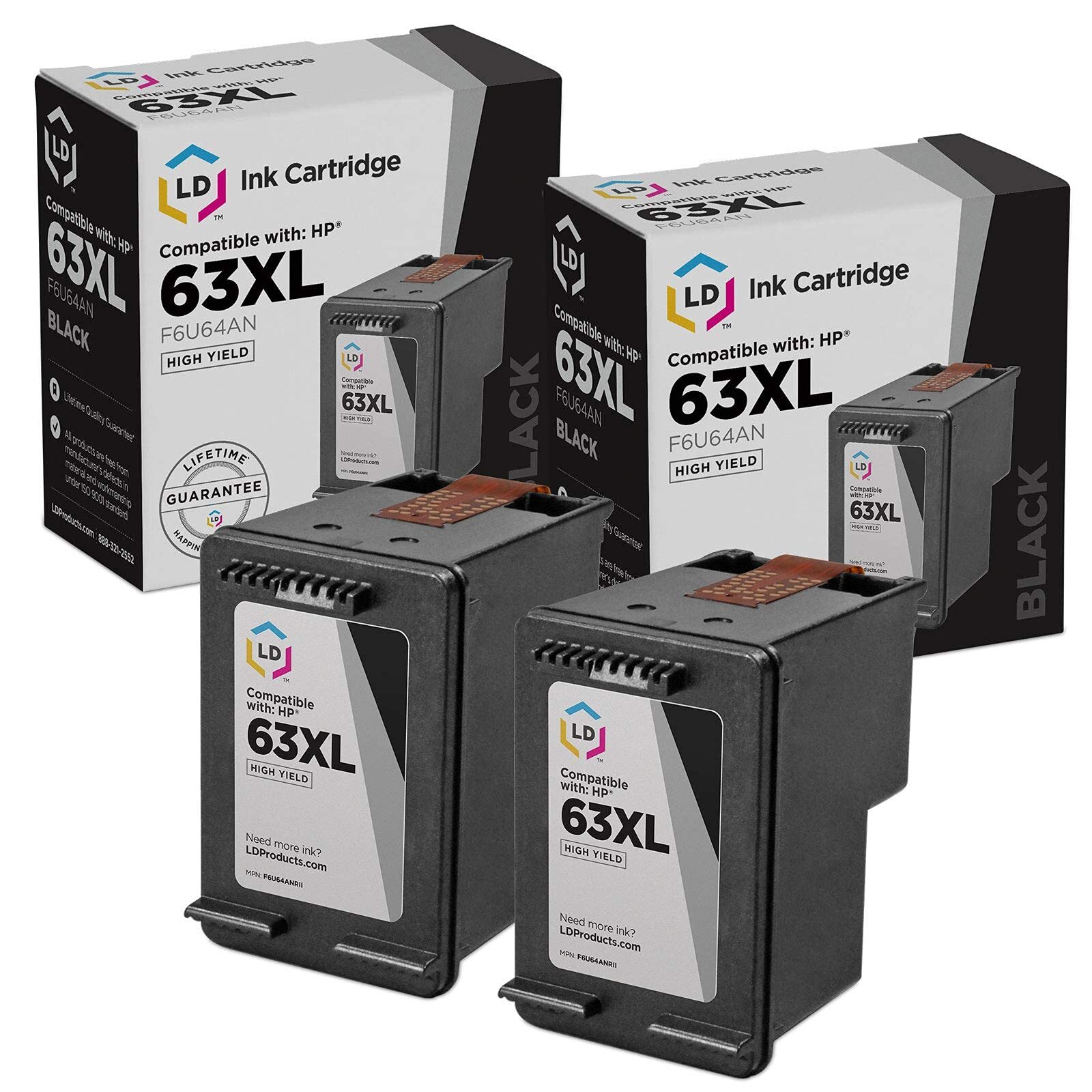 Reman Ink Replacement for HP 63XL F6U64AN HY (Blk, 2-Pk)