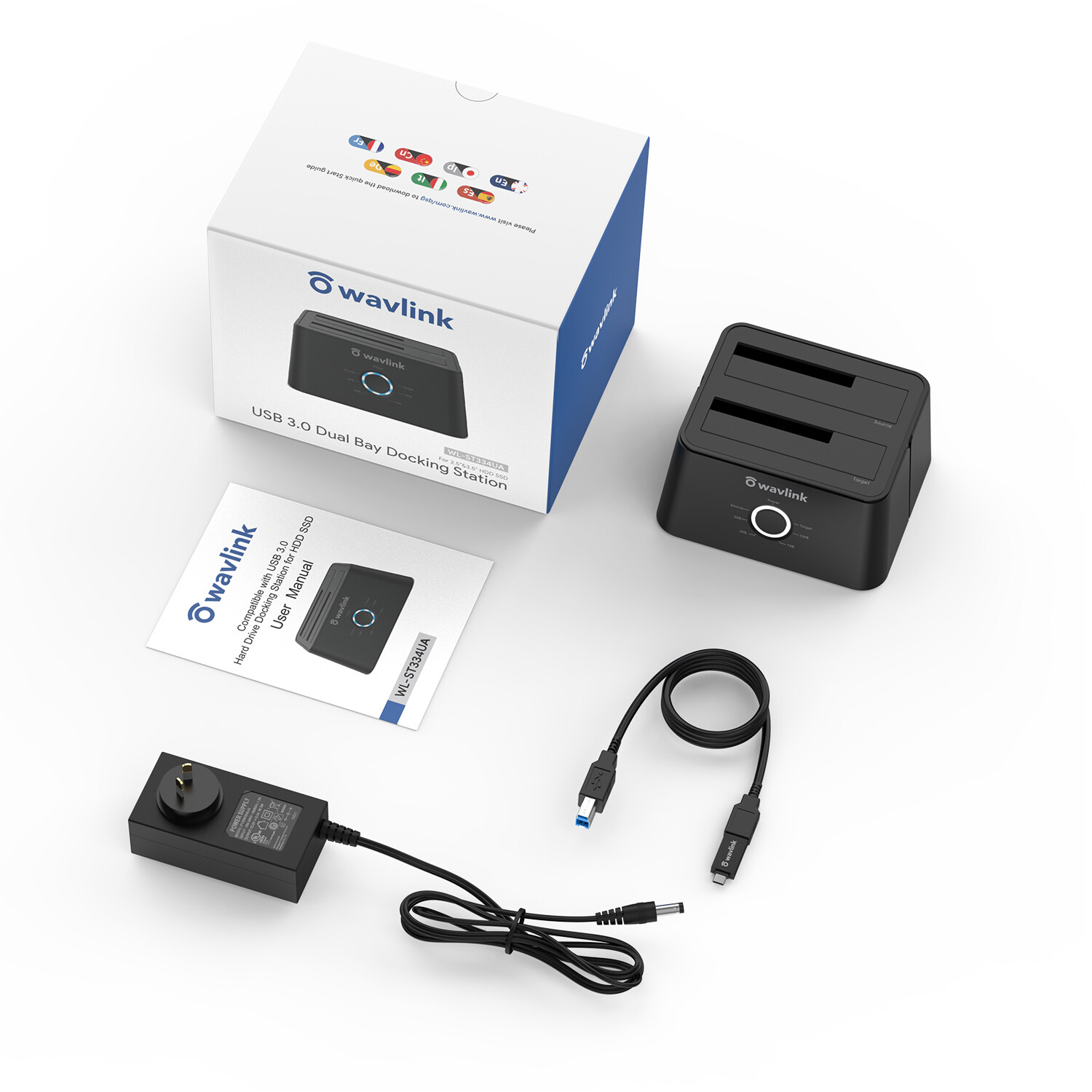 USB 3.0 to SATA External Hard drive Docking Station, Dual Bay &2.5″ 3.5″HDD/SDD