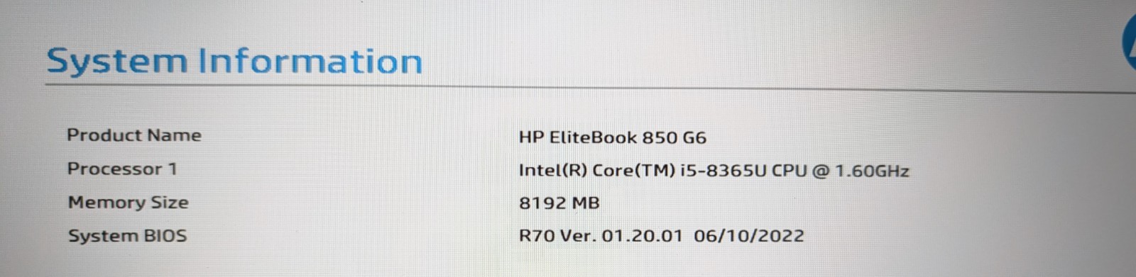 HP EliteBook 850 G6 15.6″ i5-8365U 8GB RAM Laptop w/ 150W AC – No SSD