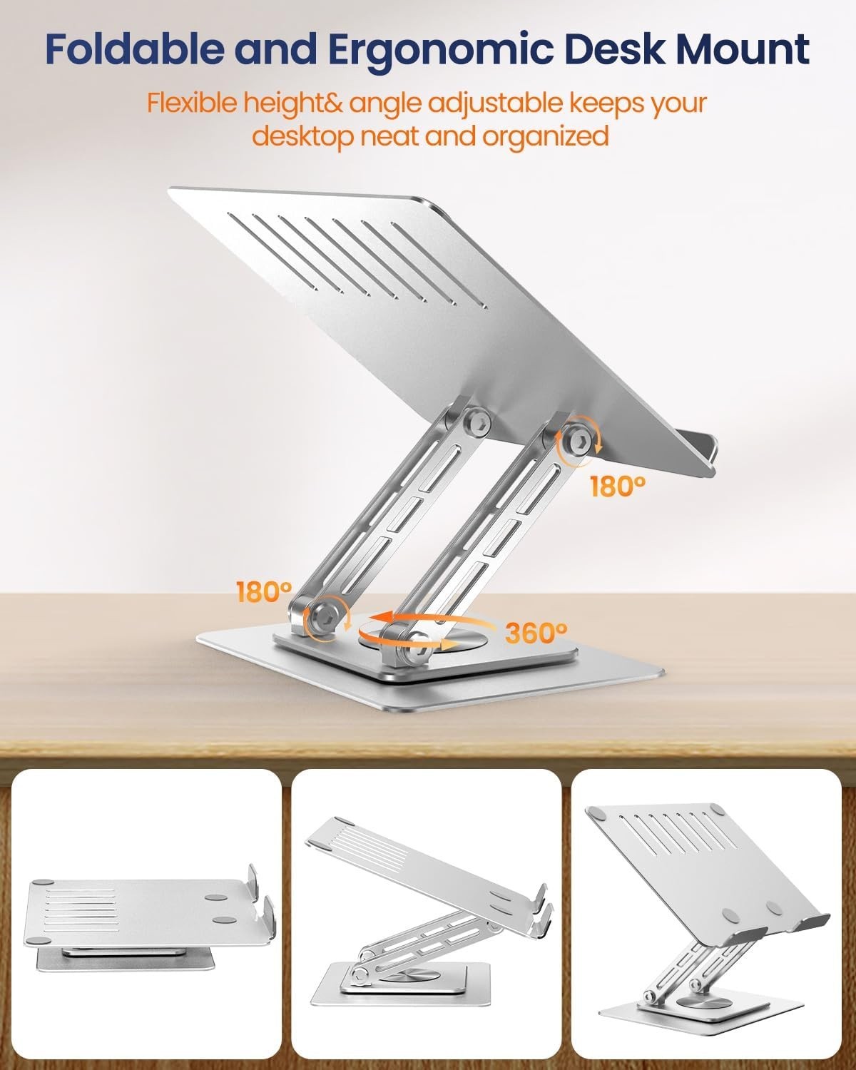 Foldable Aluminum Tablet Desk Stand 360° Desktop Mount for iPad & Tablet Holder