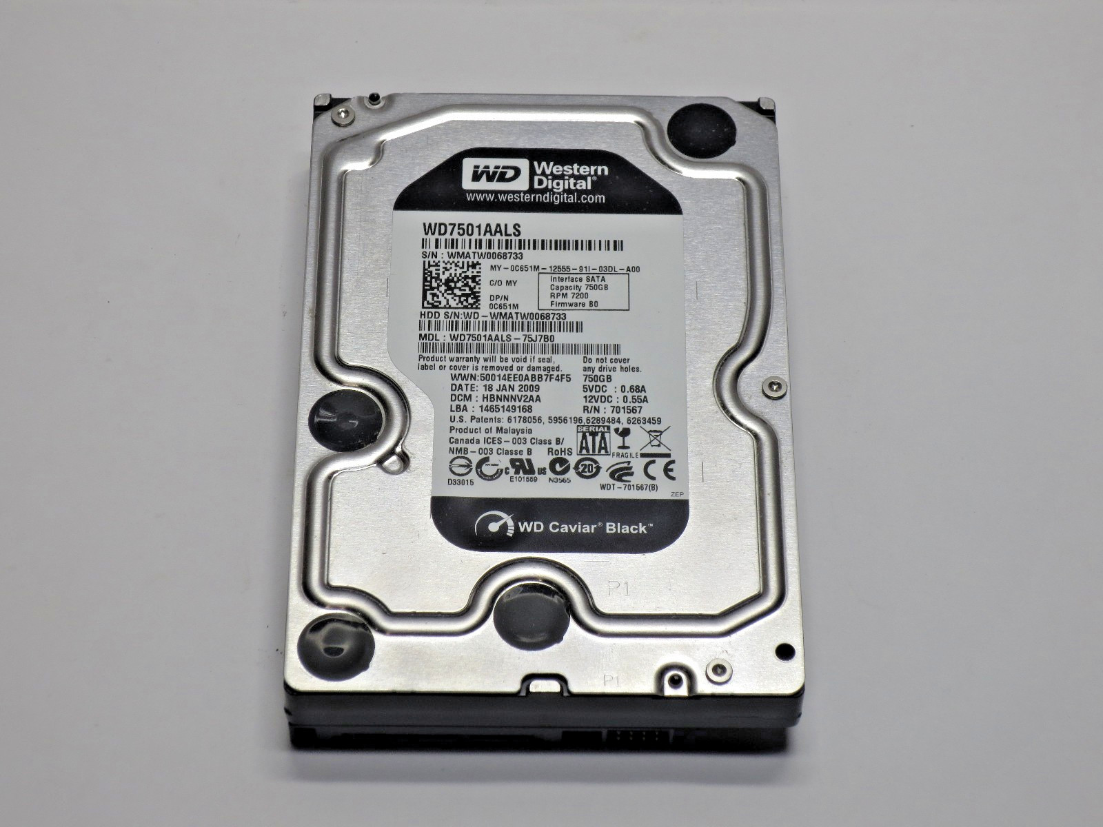 Western Digital WD Caviar Black 750GB 3.5″ SATA II Hard Drive HDD, WD7501AALS