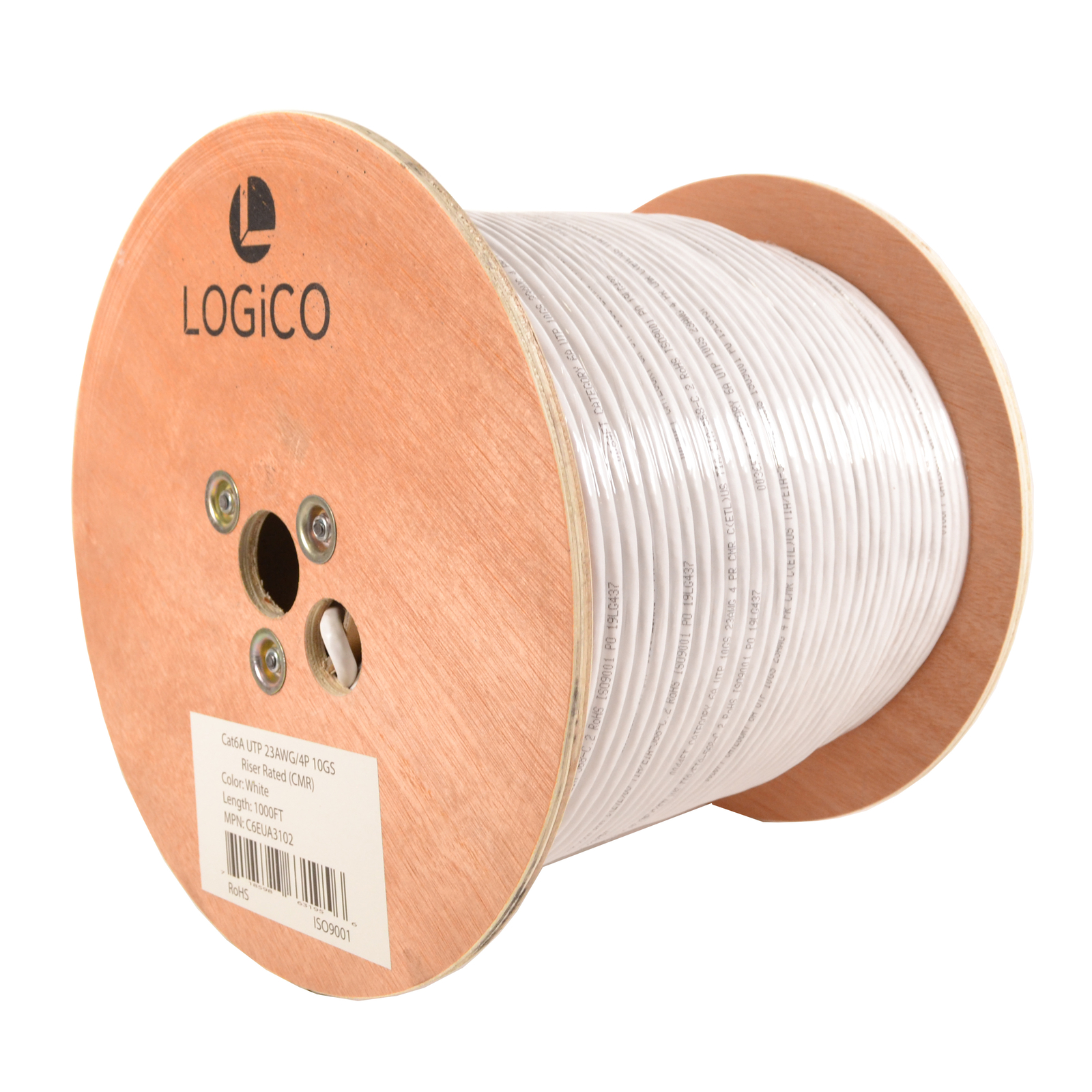 Cat6A UTP 1000ft Bulk Ethernet Network Cable 10G 23AWG Solid Wire Riser White
