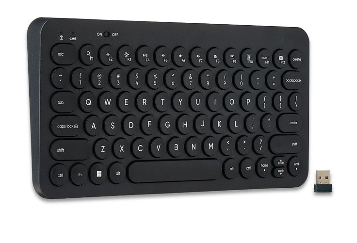 Onn Mini Compact Wireless Office Keyboard Retro Style USB Receiver 78 Keys Black