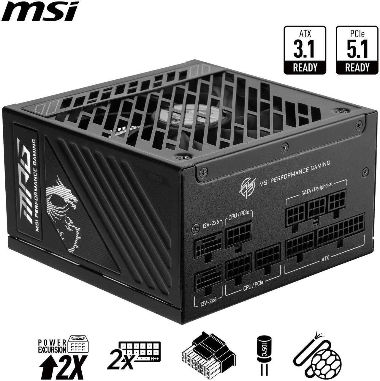 (Factory Refurbished) MSI MPG A850GS PCIE5 80+ Gold ATX 3.1 & PCIe 5.1 850W PSU