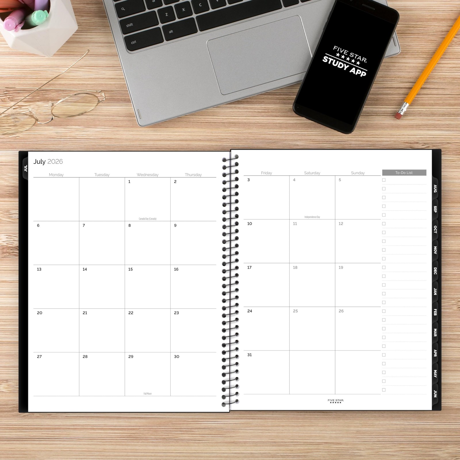 Academic Planner 2026-2027 Weekly Monthly 1/2″ x 11″lack CAW65905 8-1 Five Star