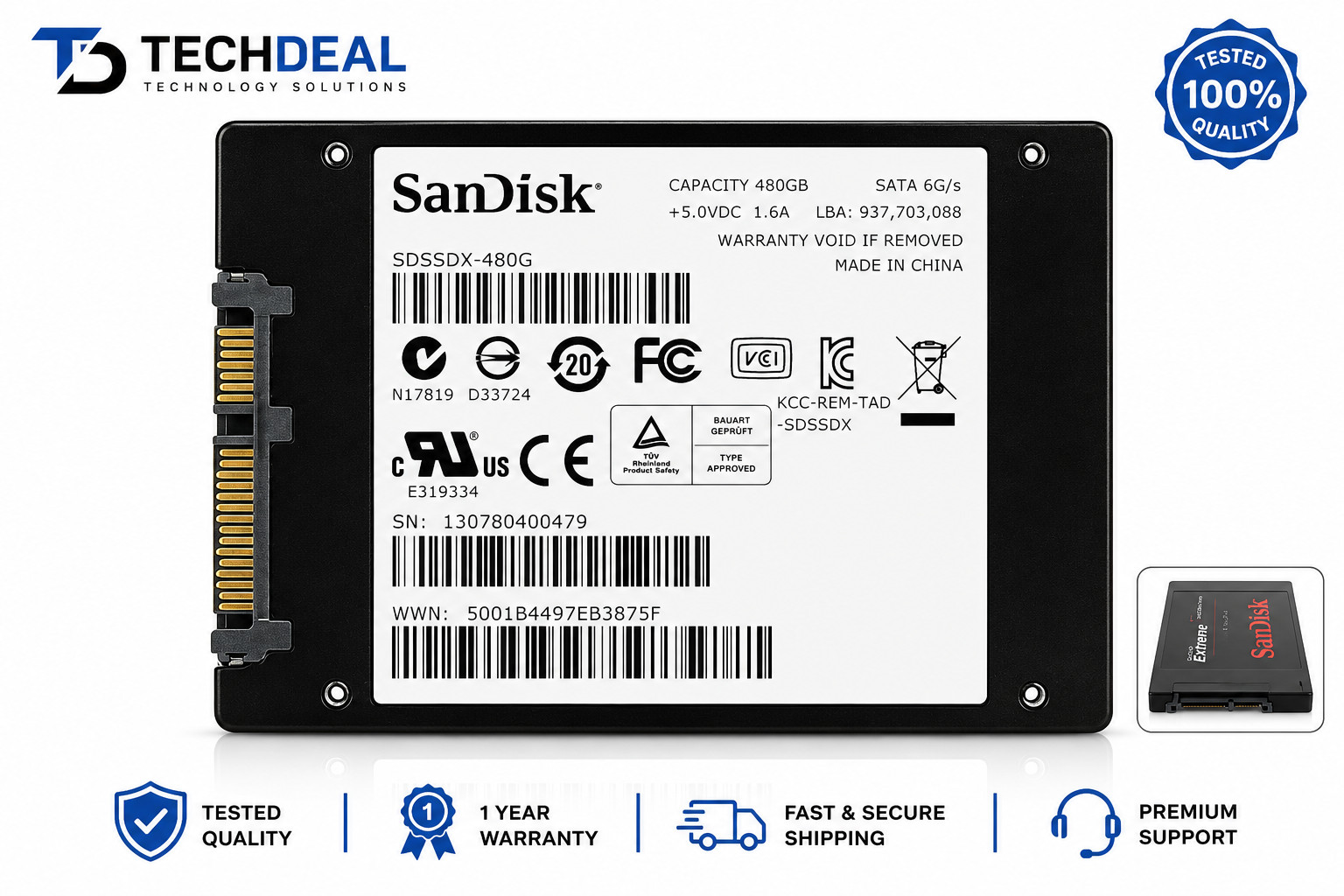 SanDisk SDSSDX-480G 480GB 2.5″ SATA III 6Gb/s Internal Solid State Drive SSD