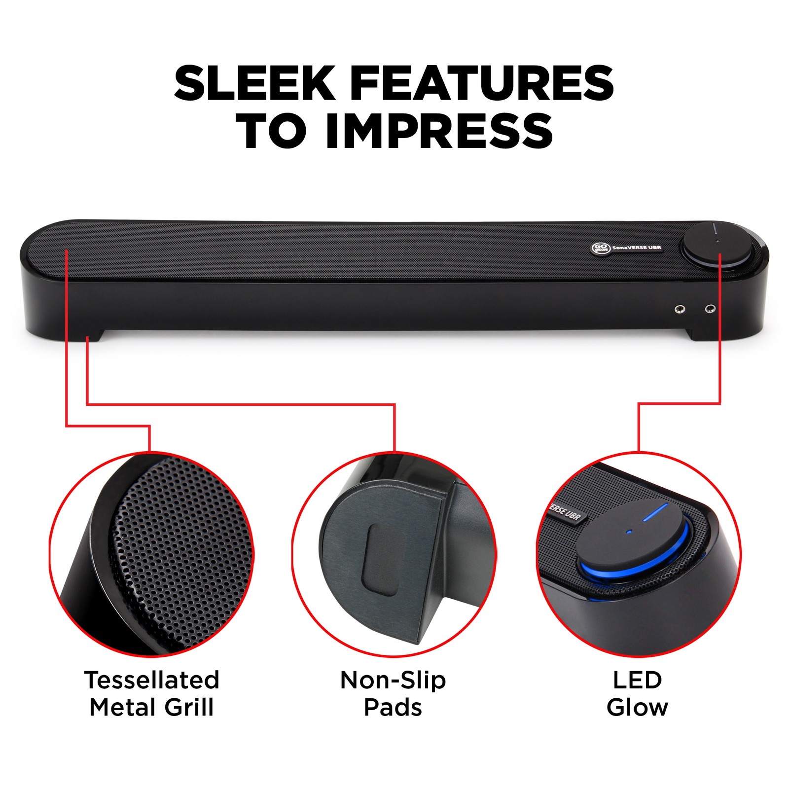 Computer Sound Bar Speaker (Blackout) with Easy Access Headphone & Mic Jacks