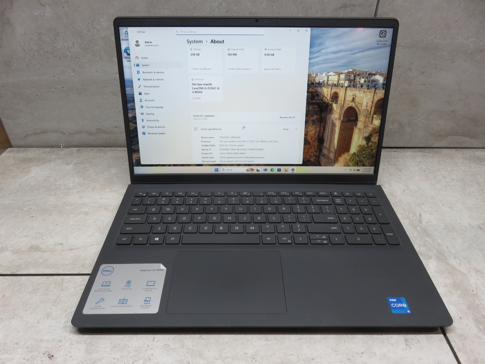 Dell inspiron 15 3511 15.6″ Intel i5-1135G7 8GB RAM 256GB SSD WINDOWS 11 PRO
