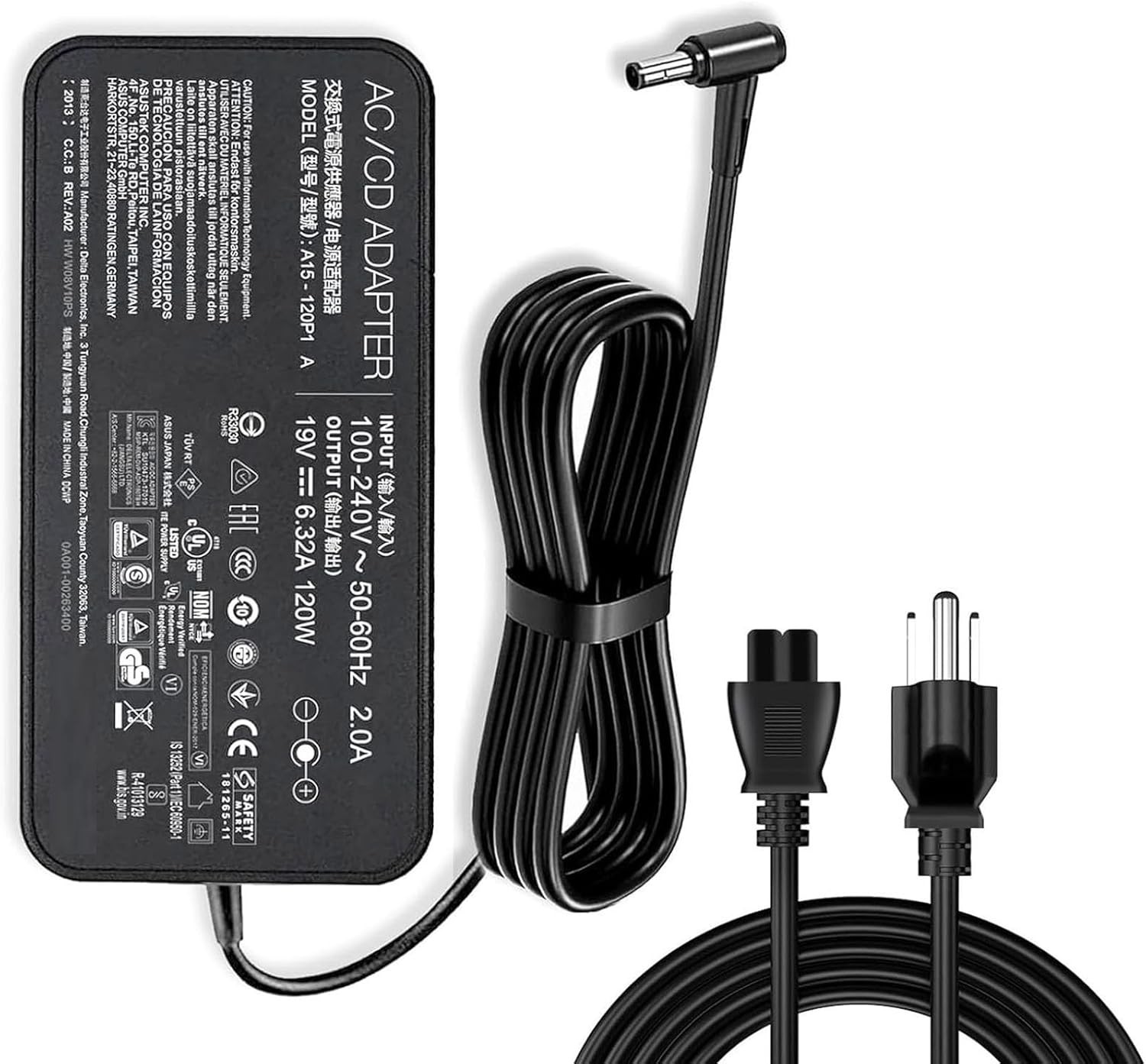 Cargador ASUS 120W 19V 6.32A, compatible A56 A93 FX50 y más, enchufe 5.5×2.5 mm