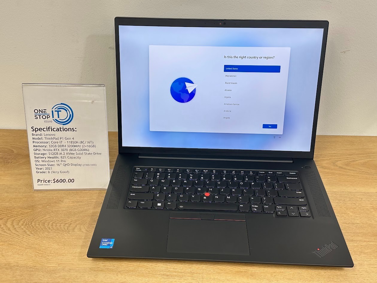 Lenovo ThinkPad P1 Gen 4 Core i7 11850H 32GB DDR4 Nvidia RTX 3070 512GB SSD 2021