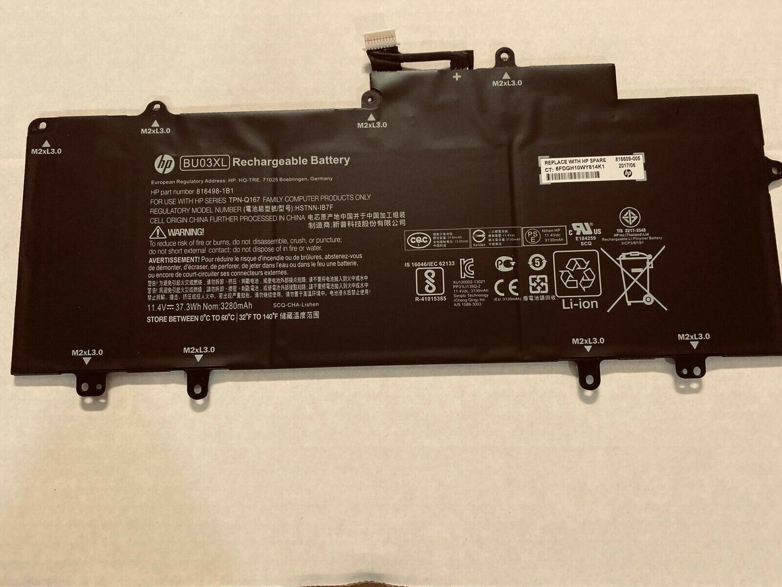 BU03XL BATTERY 11.4V 37.3WH for HP CHROMEBOOK 14-AK039WM