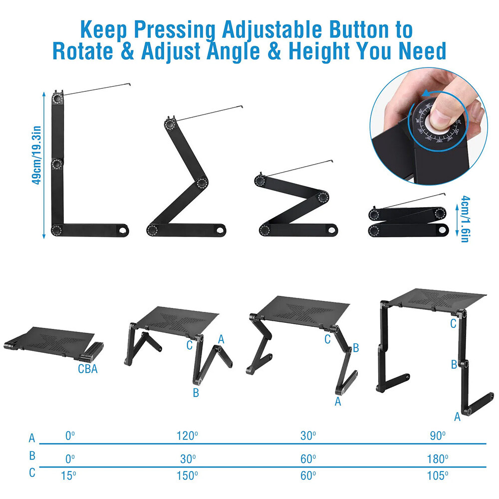 360° Adjustable Laptop Table Stand Lap Sofa Bed Tray Foldable PC Notebook Desk