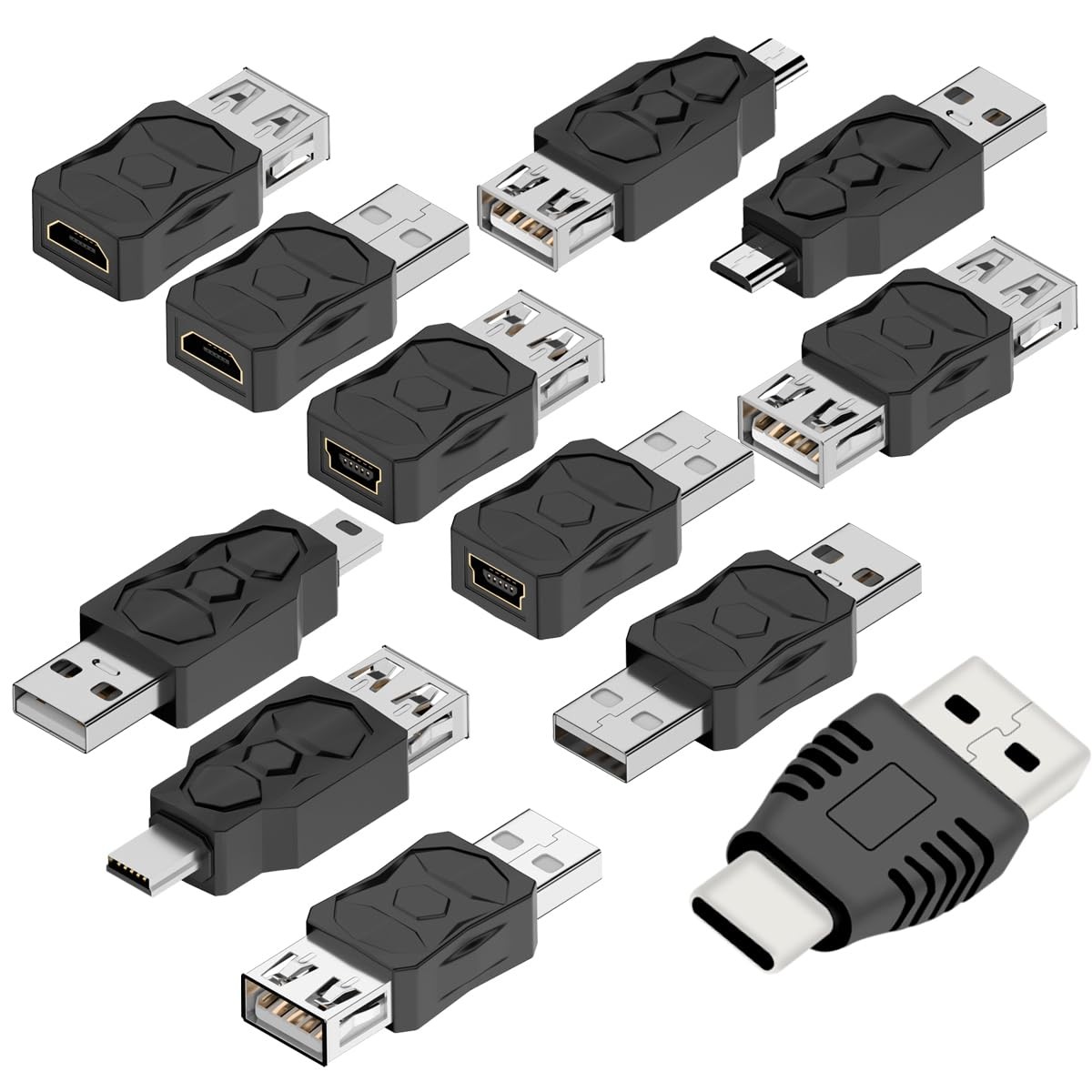 ZJKJHJY USB 2.0 Adapter Set USB/Type C/Micro/Mini Male to Female Converter Co…
