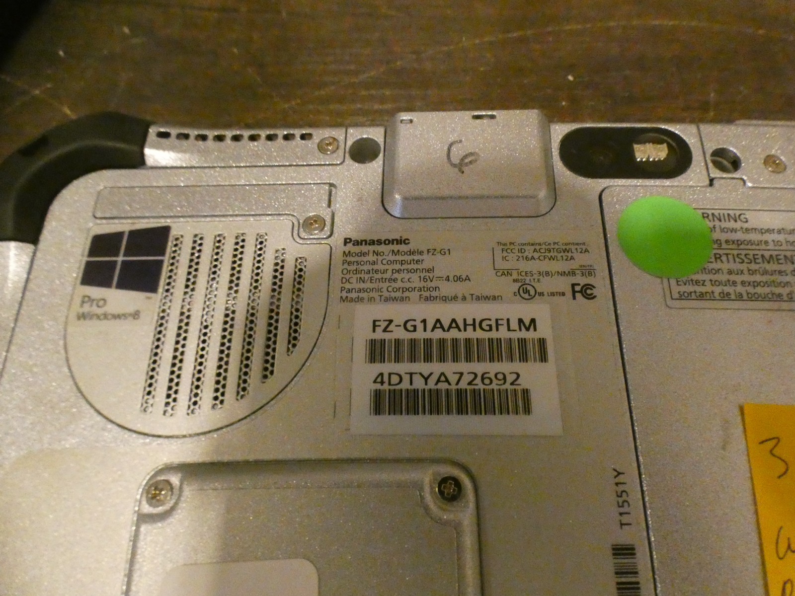 Panasonic FZ-G1 Rugged Toughpad Tablet FZ-G1AAHGFLM i5-3437U 1.90GHZ 8 GB 128GB