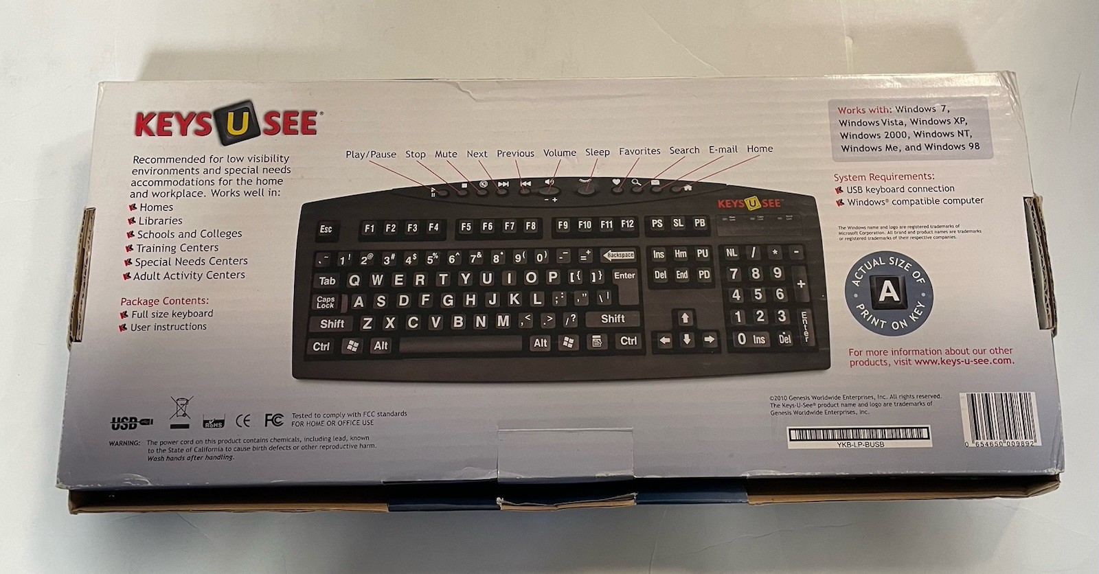 Vintage KEYSUSEE Large Print USB Keyboard Easy To Use See PC Windows Compatible