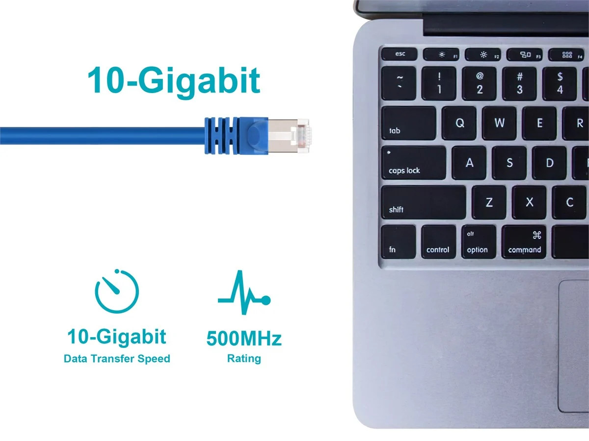 Cat6A Ethernet Patch Cable – Snagless RJ45, 550Mhz, STP, 10G, 26AWG, 5ft, Blue