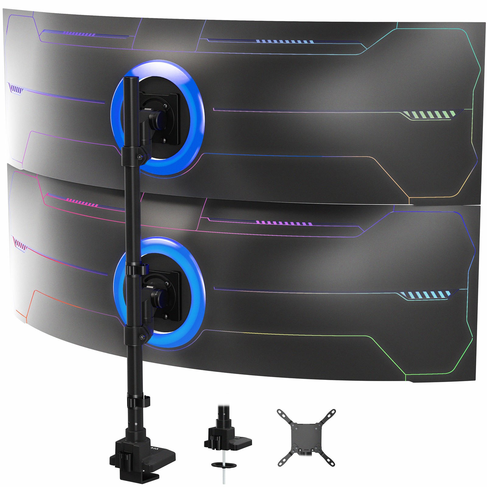 VIVO Dual Vertically Stacked Ultra-Wide Monitor Desk Mount for up to 57″ Screens