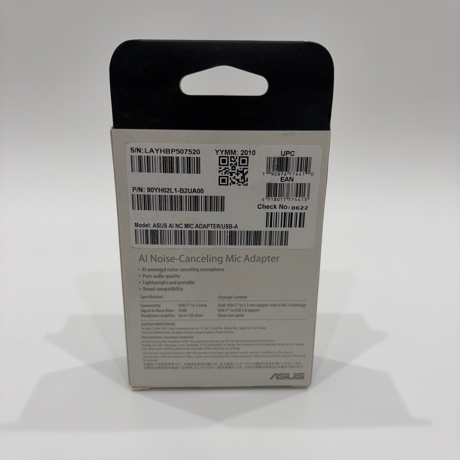 ASUS AI Noise-Cancelling Mic Adapter USB-C 3.5mm, Enhance Micro Performance