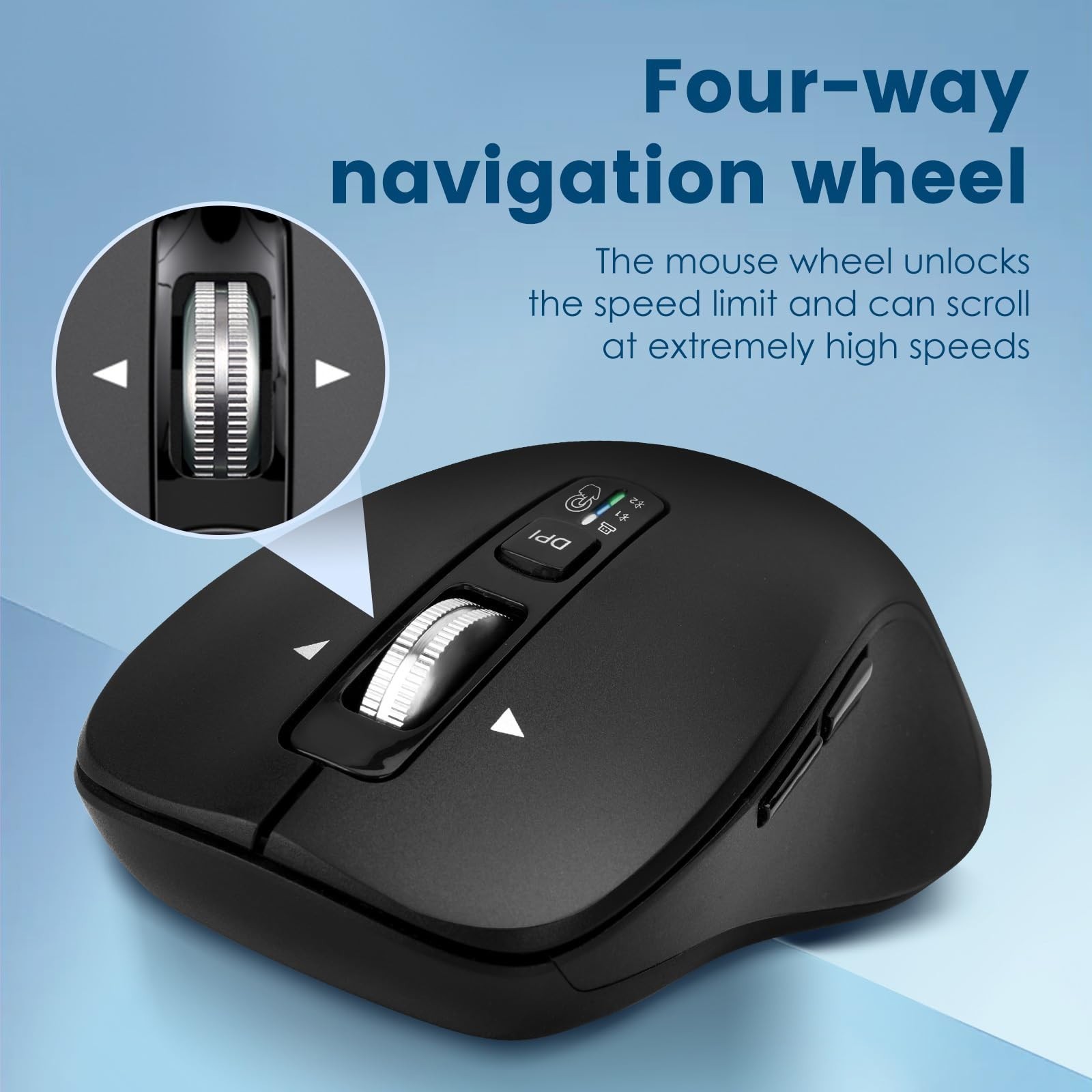 CITLLA Wireless Bluetooth Mouse (USB + BT1 + BT2), Full Size, 4-Way Scrolling…