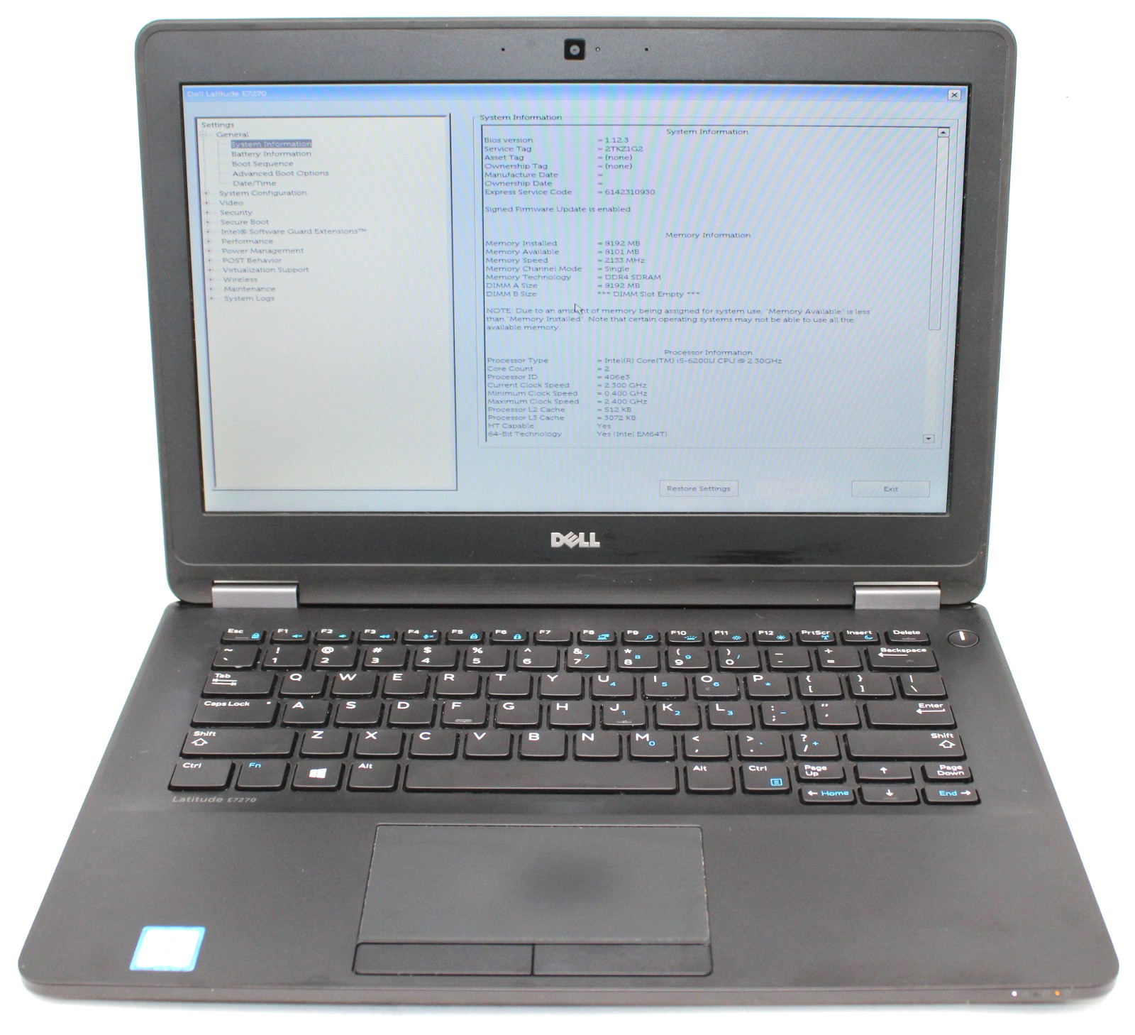14″ Dell LATITUDE E7270 Laptop Intel i5-6200U @ 2.30GHz 8GB DDR4 RAM no SSD / OS
