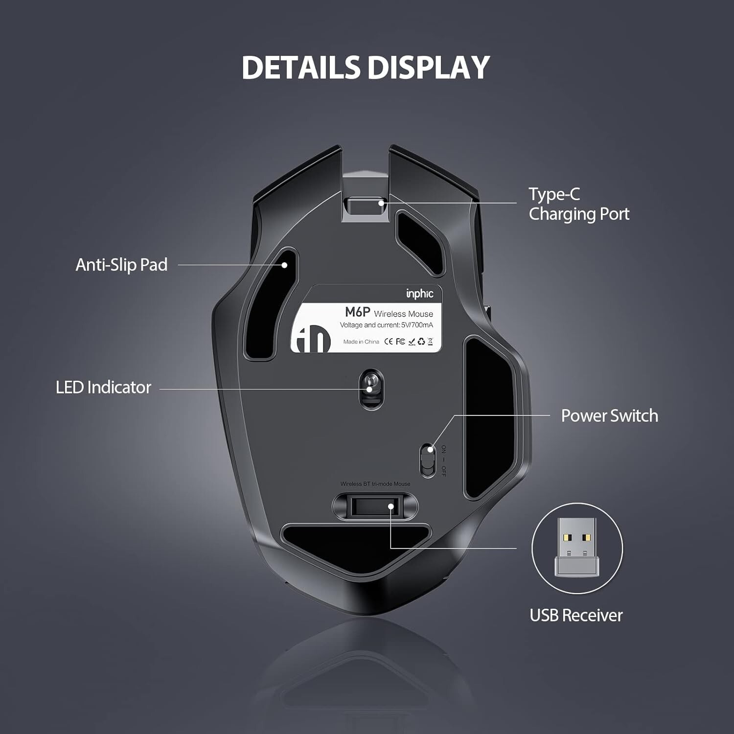 INPHIC Rechargeable 2.4G Optical Wireless Mouse Cordless Mice USB Nano Receiver