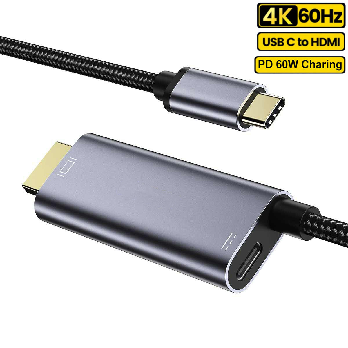 USB Type C to HDMI Adapter Cable 4K 60Hz with PD 60W Power Charging Apple Macs